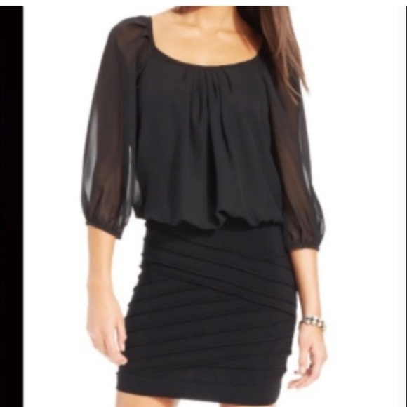 B. DARLIN Women's Black Dress With Flowing Top and Fitted Bottom. Size L - Picture 1 of 16